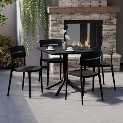 Westin Furniture Frond & Form Outdoor Square Dining Table and 4 Open Back Chairs, Black