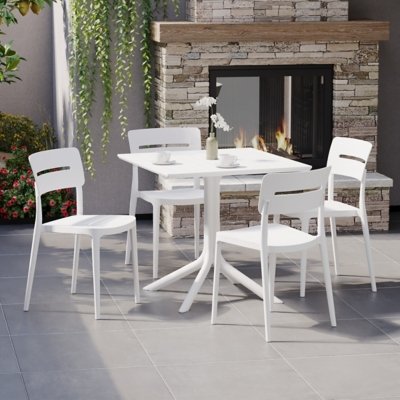 Westin Furniture Frond & Form Outdoor Square Dining Table and 4 Open Back Chairs, White