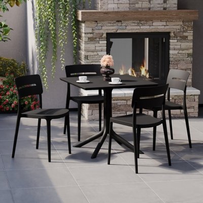 Westin Furniture Frond & Form Outdoor Square Ventilated Dining Table and 4 Chairs, Black