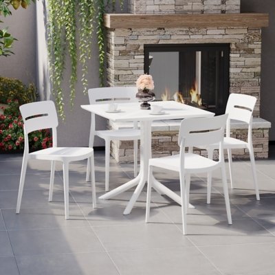 Westin Furniture Frond & Form Outdoor Square Ventilated Dining Table and 4 Chairs, White