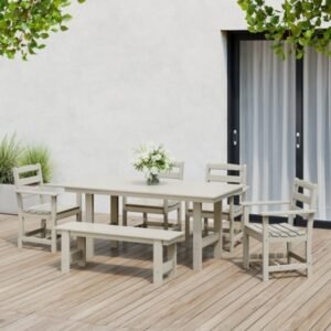 Westin Furniture Shoreside Outdoor Dining Table and 4 Arm Chairs and Bench, Sand