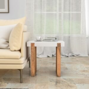 Benzara Kerry End Table, White/Brown