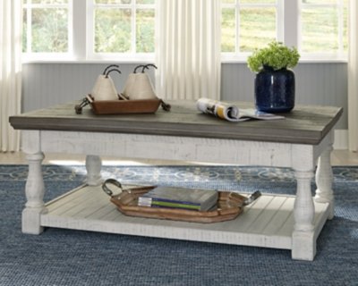 Havalance Lift Top Coffee Table with Storage, Gray/White