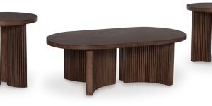 Korestone Coffee Table with 2 End Tables, Dark Brown