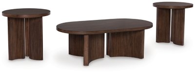 Korestone Coffee Table with 2 End Tables, Dark Brown