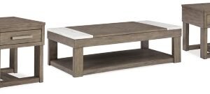 Loyaska Coffee Table with 2 End Tables, Grayish Brown/White