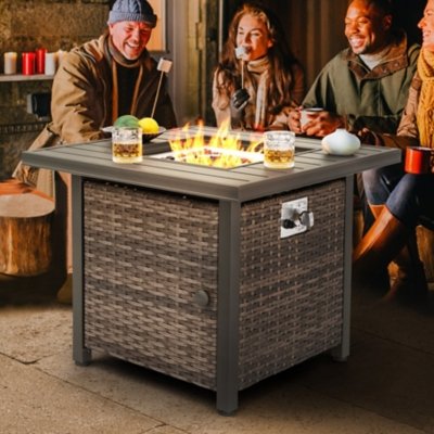 Nuu Garden Outdoor 30" Square Rattan Fire Pit Table, Brown