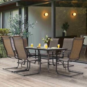 Nuu Garden Verve Outdoor Dining Table with Umbrella Hole and 6 Chairs, Brown