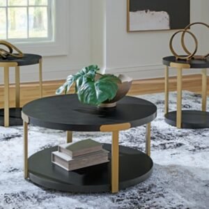 Shylore Table (Set of 3), Black/Brass Finish