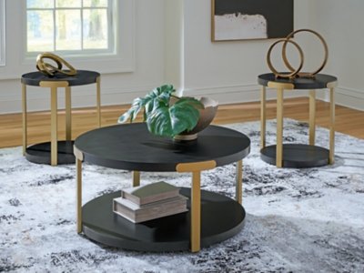 Shylore Table (Set of 3), Black/Brass Finish