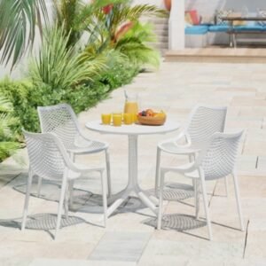 Westin Furniture Frond & Form Outdoor Round Dining Table and 4 Chairs, White