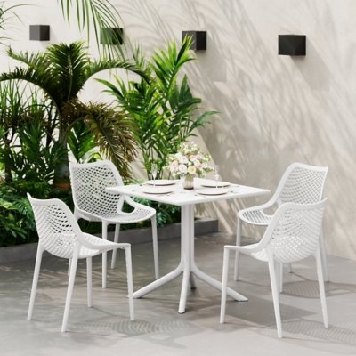 Westin Furniture Frond & Form Outdoor Square Dining Table and 4 Chairs, White