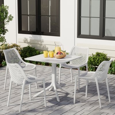Westin Furniture Frond & Form Outdoor Square Dining Table and 4 Mesh Back Chairs, White