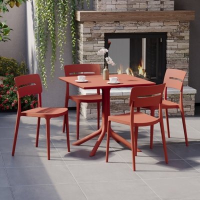 Westin Furniture Frond & Form Outdoor Square Dining Table and 4 Open Back Chairs, Red