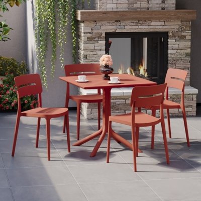 Westin Furniture Frond & Form Outdoor Square Ventilated Dining Table and 4 Chairs, Red