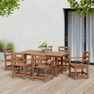 Westin Furniture Shoreside Outdoor Dining Table and 6 Arm Chairs, Teak