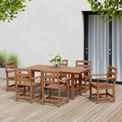 Westin Furniture Shoreside Outdoor Dining Table and 6 Arm Chairs, Teak
