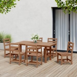Westin Furniture Shoreside Outdoor Dining Table and 6 Armless Chairs, Teak