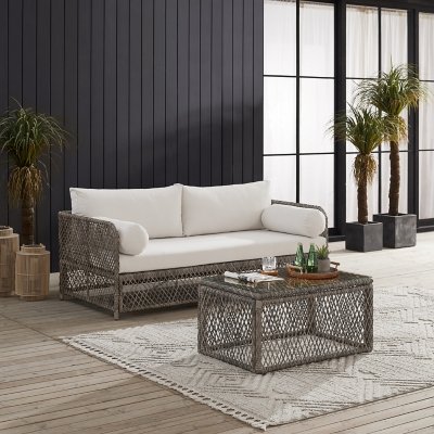 Crosley Furniture Granite Bay Outdoor Sofa with Coffee Table, Creme
