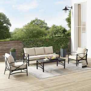 Crosley Furniture Kaplan Outdoor Sofa with Coffee Table and 2 Armchairs, Oatmeal