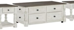 Havalance Coffee Table with 2 End Tables, White/Gray