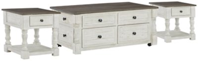 Havalance Coffee Table with 2 End Tables, White/Gray