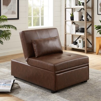 Linon Grayson Faux Leather Sofa Bed, Chestnut Brown