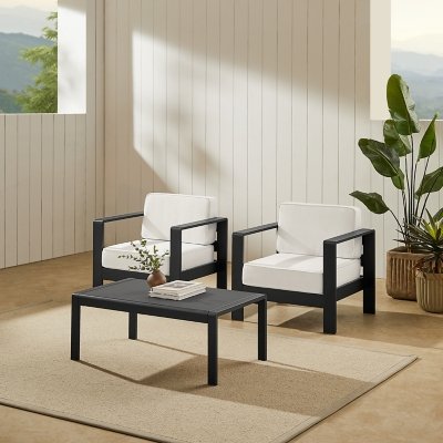 Linon Rosemary Outdoor Lounge Chair and Coffee Table, Black