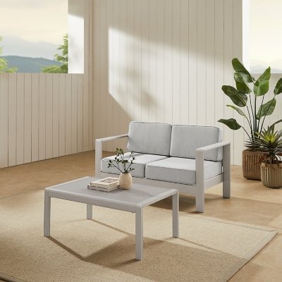 Linon Rosemary Outdoor Loveseat and Coffee Table, Gray