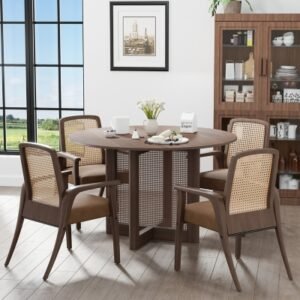 Miruo Mirror Inc Zenyra Round Dining Table, Walnut