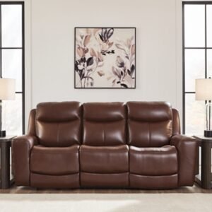 Momentum Moves Dual Power Leather Reclining Sofa Leather, Mahogany