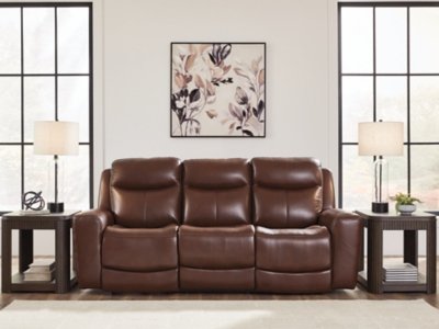 Momentum Moves Dual Power Leather Reclining Sofa Leather, Mahogany