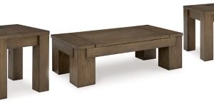 Rosswain Coffee Table with 2 End Tables, Warm Brown