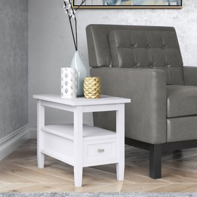 Simpli Home Warm Shaker Narrow Accent Side Table, White