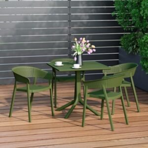 Westin Furniture Frond & Form Outdoor Dining Table and 4 Mesh Back Chairs, Olive Green