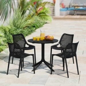 Westin Furniture Frond & Form Outdoor Round Dining Table and 4 Chairs, Black