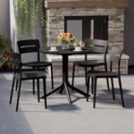 Westin Furniture Frond & Form Outdoor Round Dining Table and 4 Open Back Chairs, Black
