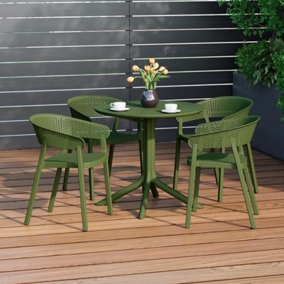Westin Furniture Frond & Form Outdoor Round Dining Table and 4 Scoop Back Chairs, Olive Green