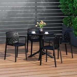 Westin Furniture Frond & Form Outdoor Round Perforated Table and 4 Chairs, Black