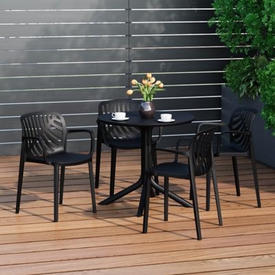 Westin Furniture Frond & Form Outdoor Round Perforated Table and 4 Chairs, Black