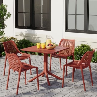 Westin Furniture Frond & Form Outdoor Square Dining Table and 4 Mesh Back Chairs, Red