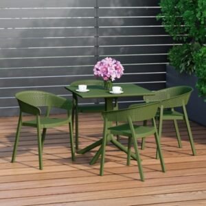 Westin Furniture Frond & Form Outdoor Square Dining Table and 4 Scoop Back Chairs, Olive Green