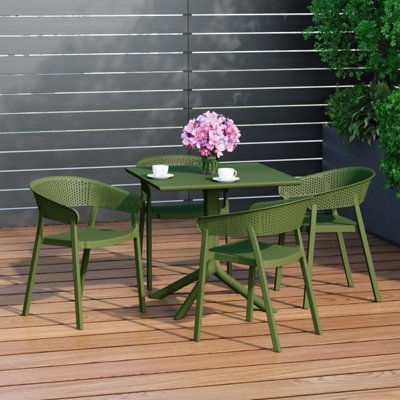 Westin Furniture Frond & Form Outdoor Square Dining Table and 4 Scoop Back Chairs, Olive Green