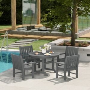 Westin Furniture Laguna Outdoor Patio Round Table and 4 Arm Chairs, Gray