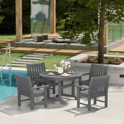 Westin Furniture Laguna Outdoor Patio Round Table and 4 Arm Chairs, Gray