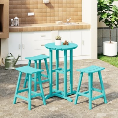 Westin Furniture Otto Outdoor Counter Height Bar Table and 3 Bar Stools, Turquoise