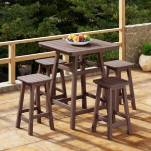 Westin Furniture Otto Outdoor Counter Height Bar Table and 4 Bar Stools, Dark Brown