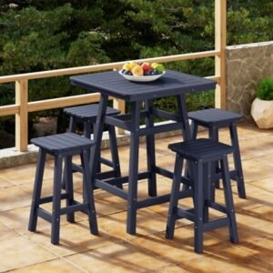 Westin Furniture Otto Outdoor Counter Height Bar Table and 4 Bar Stools, Navy Blue