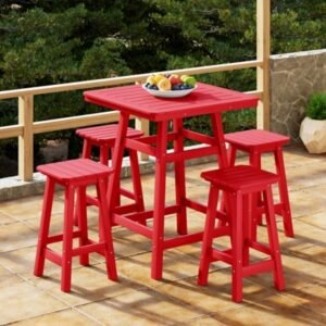 Westin Furniture Otto Outdoor Counter Height Bar Table and 4 Bar Stools, Red