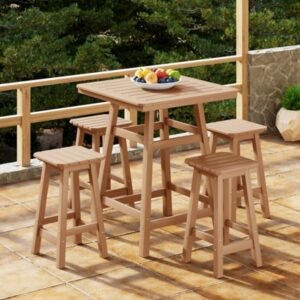 Westin Furniture Otto Outdoor Counter Height Bar Table and 4 Bar Stools, Teak